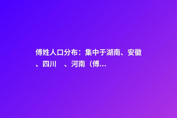 傅姓人口分布：集中于湖南、安徽、四川、河南（傅姓的人口）